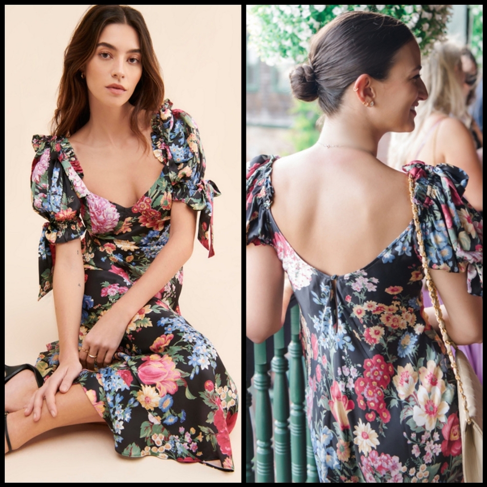 Selkie Black Floral Tie-Sleeve Maxi Dress
